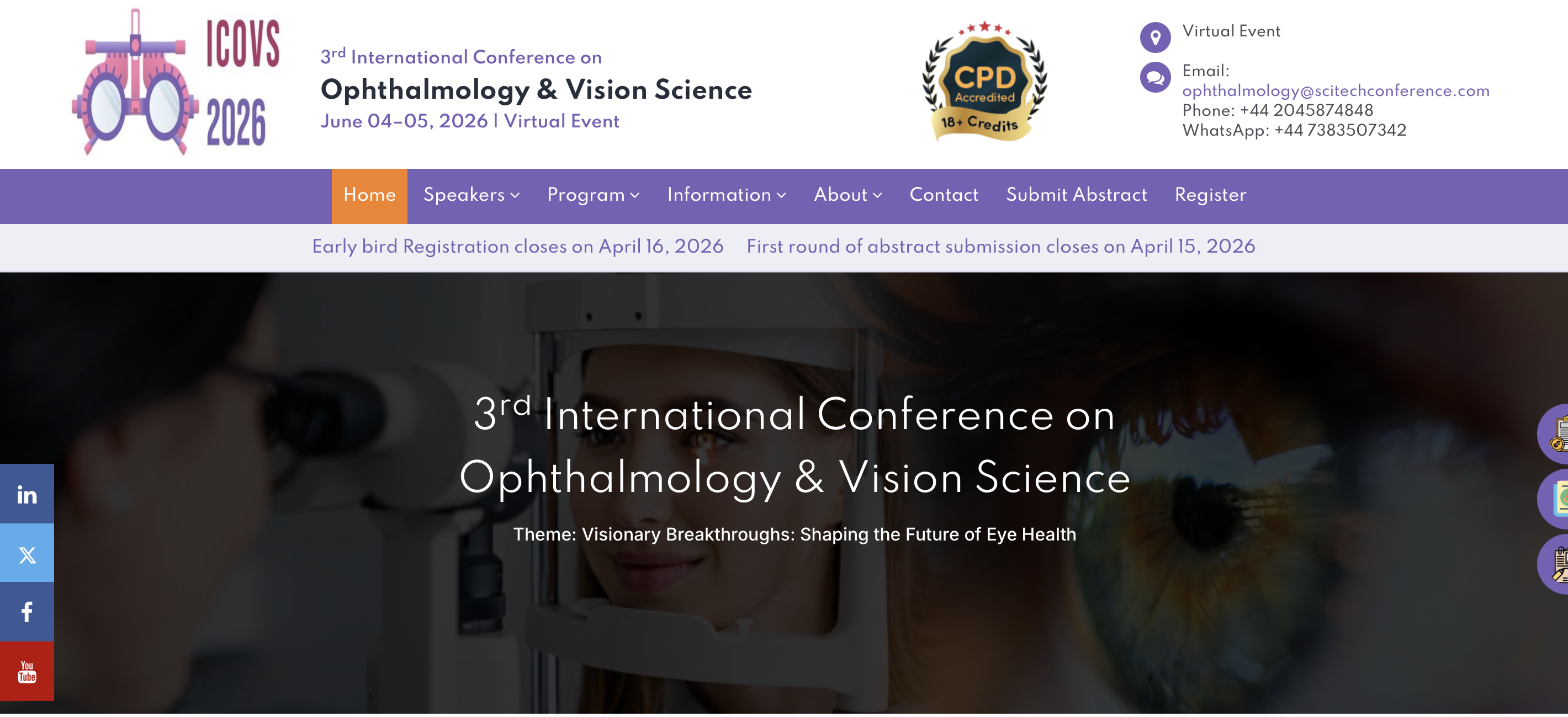 ICOVS - INTERNATIONAL CONFERENCE ON OPHTHALMOLOGY & VISION SCIENCE 2026 - Paris, Francia